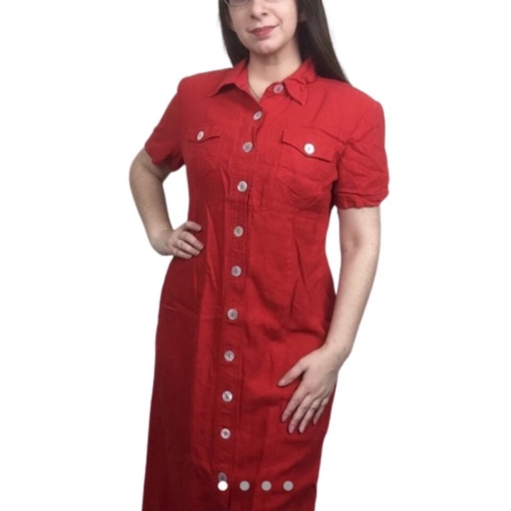 Robbie bee Vintage 90s button front linen midi dress size 12 petite minimalist